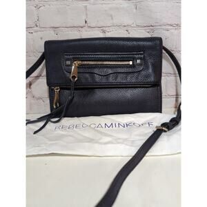 Rebecca Minkoff Small Regan Clutch Navy Blue Pebbled Leather Gold Hardware Dust